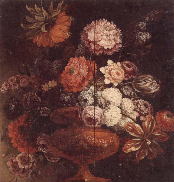 unknow artist Still life of chrysanthemums,lilies,tulips,roses and other flowers in an ormolu vase